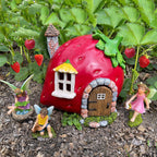 Mood Lab Fairy Garden Figurines - Strawberry House Set (4 pcs) - Miniature Decorative Statues & Accessories - Outdoor & Indoor Garden Decor