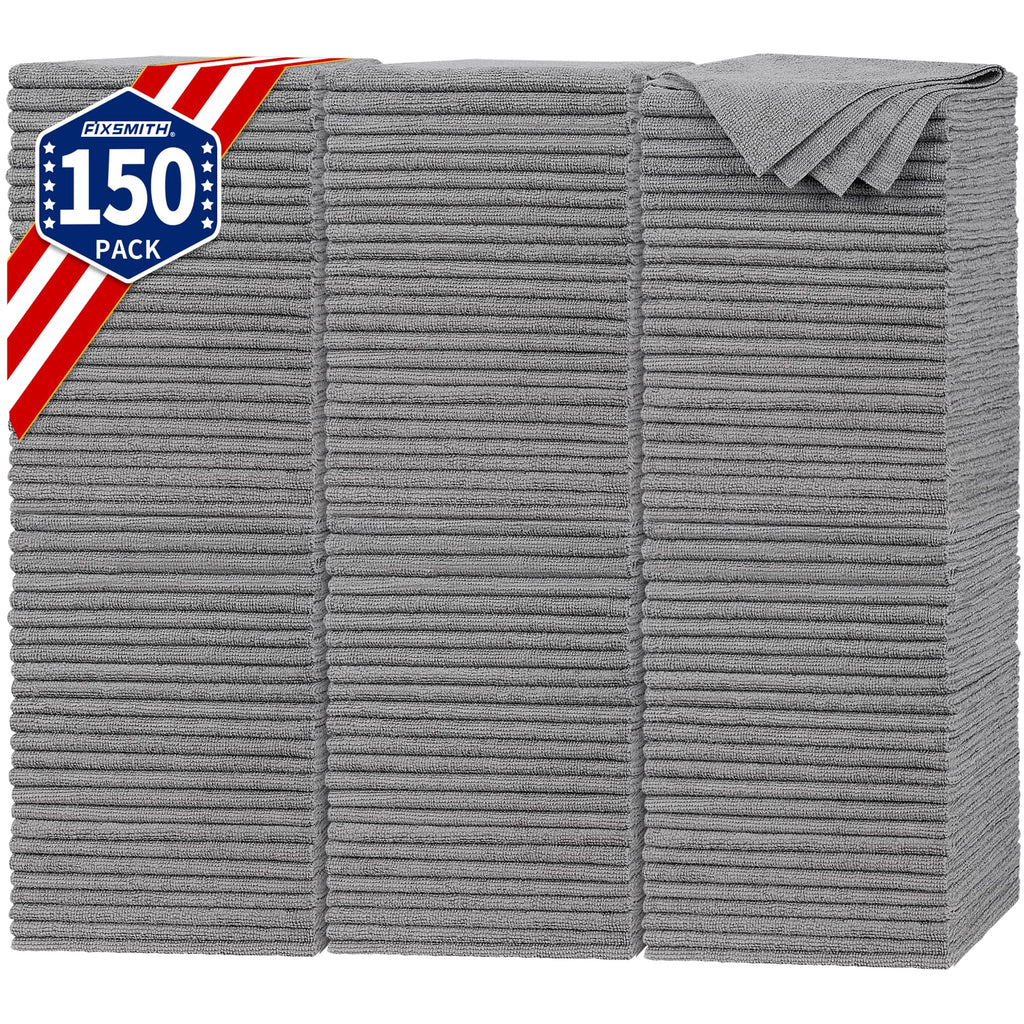 FIXSMITH Shop Towels, Pack of 150, Grey Microfiber Cleaning Cloth Bulk, Microfiber Towels for Cars, All-Purpose Absorbent Cleaning Rags, Dust Cloth for Automotive, Mechanic, Garage, 11.5 x 11.5 inch