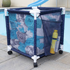 Essentially Yours Rolling Pool Storage Small Organizer Bin, (18" W x 18" L x 20" H), Blue / White Style 417244