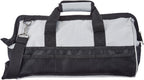 Amazon Basics Durable Wear-Resistant Tool Storage Bag with Adjustable Shoulder Strap, Portable Tool Organizer, 16 in, Black & Grey