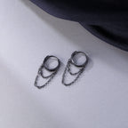Reffeer 925 Sterling Silver Tassel Chain Drop Dangle Small Hoop Earrings Huggie for Women Teen (D-Black)