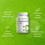 Deal Supplement Magnesium Glycinate 500mg, 480 Veggie Capsules | 100% Chelated for Easy Absorption | Essential Mineral Supplement | Non-GMO, Gluten-Free