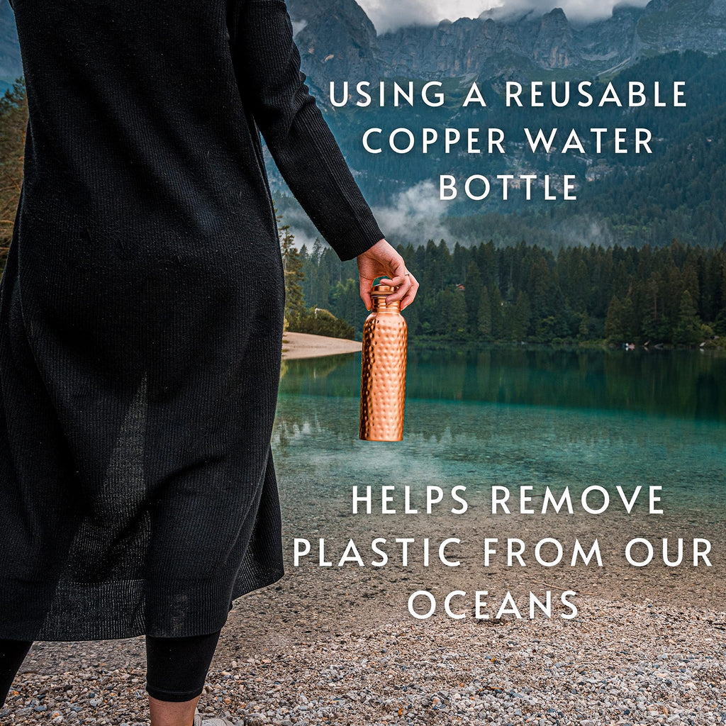 Kosdeg Hammered Copper Water Bottle 1 Liter / 34 Oz Extra Large - an Ayurvedic Pure Copper Vessel - Drink More Water, Lower Your Sugar Intake and Enjoy The Health Benefits Immediately