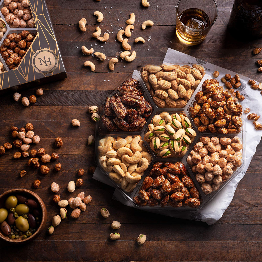 Holiday Nuts Gift Basket - Assortment of Sweet & Roasted Salted Gourmet Nuts - Food Gift Box for Dad, Him, Husband, Christmas, Father's Day, Mother's Day, Sympathy, Family, Men & Women