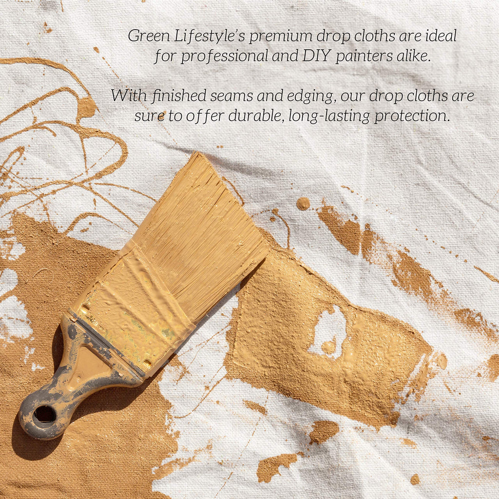 GREEN LIFESTYLE All Purpose Canvas Drop Cloths - Drop Cloth for Painting, Floor Cover, Heavy Duty Protection for Furniture & Surfaces, Reusable Painters Canvas Tarp for Renovation & Home (4x12)