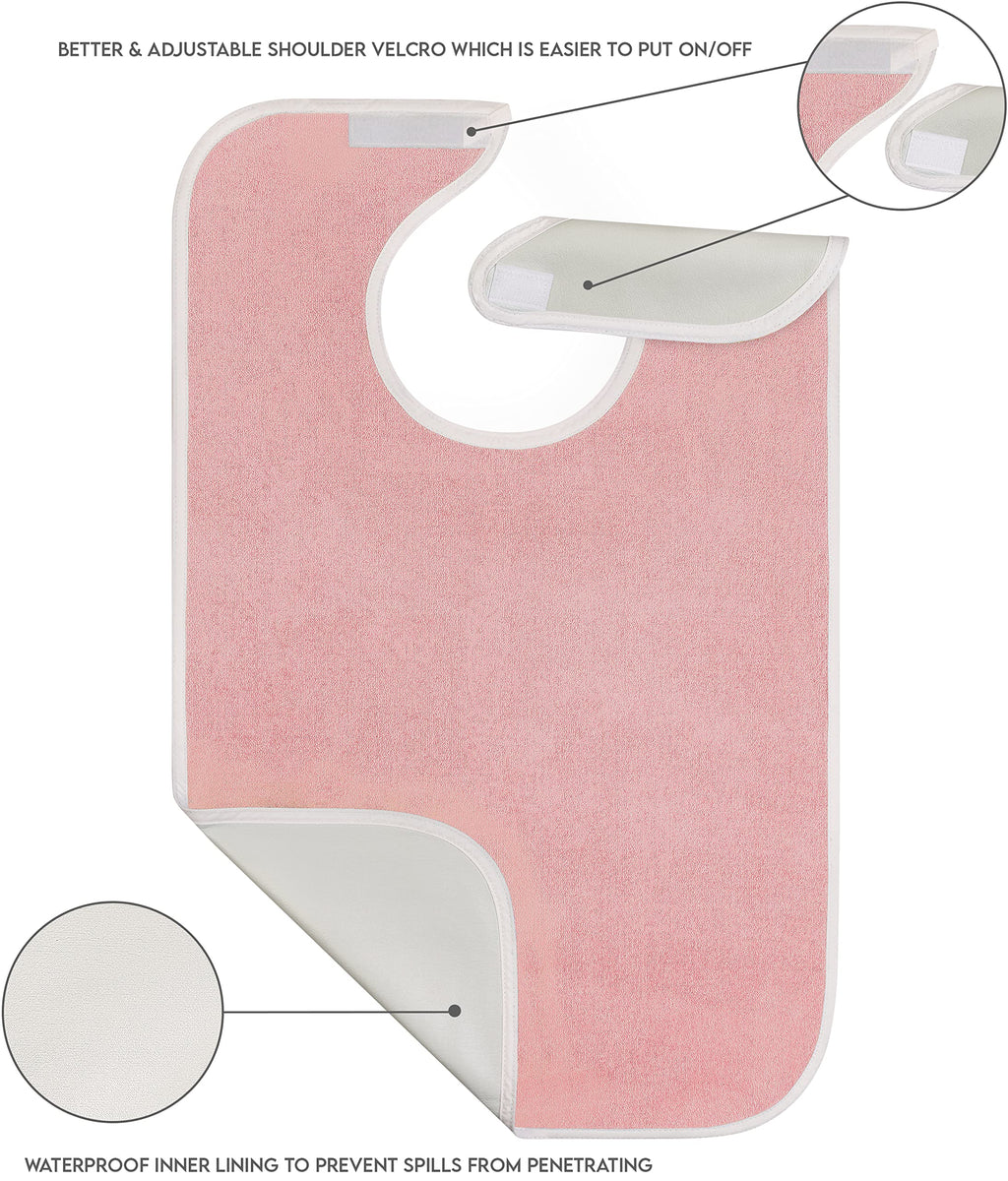 Utopia Towels 3 Pack Premium Unisex Adult Bibs for Elderly Women Men, Waterproof Bib for Eating, Adjustable and Washable (Pink)