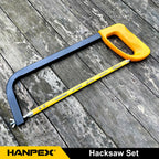 Hanpex 12in. High-Tension Hacksaw Frame with 5pcs Extra Bi-metal Blades, Hand Saw Suitable for Metal, wood, PVC, Carpentry