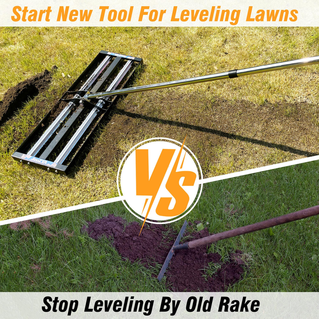 Updated Lawn Leveling Rake 30"x10", Lawn Leveler with Aluminum Rollers