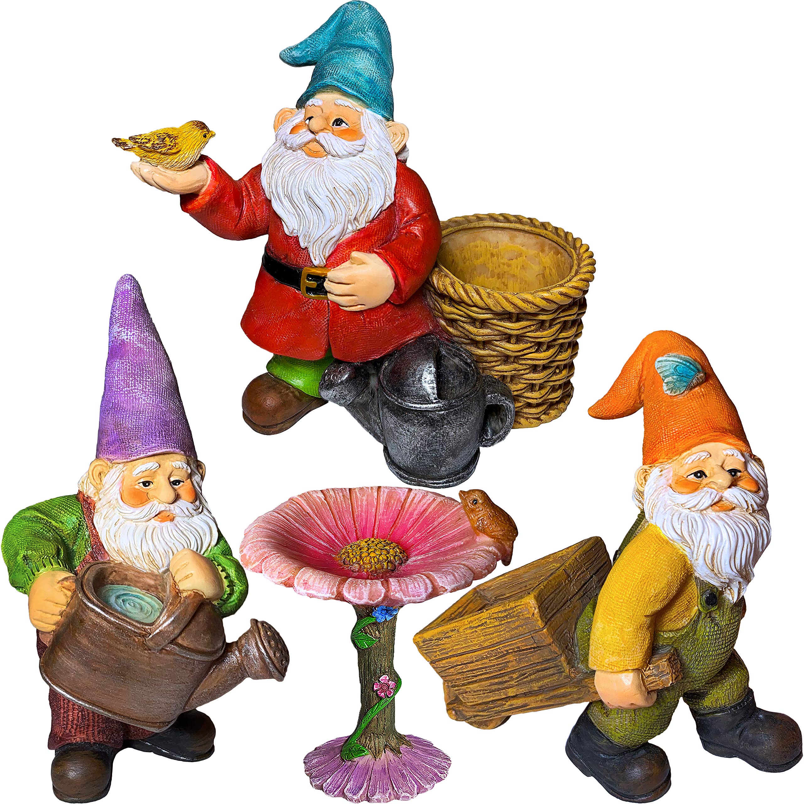 Mood Lab Garden Gnome Figurines Set (4 pcs) - 3.5" H Miniature Decorative Statues & Accessories - Outdoor & Indoor Garden Decor