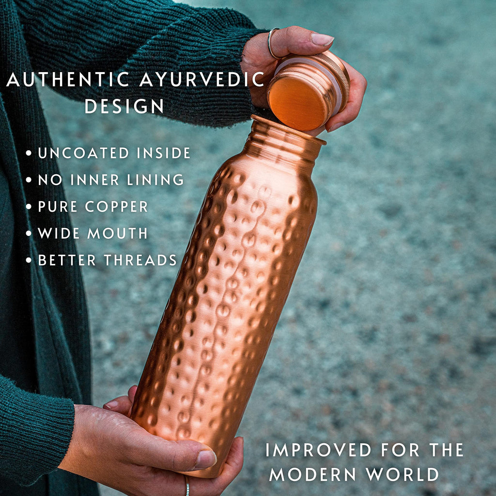 Kosdeg Hammered Copper Water Bottle 1 Liter / 34 Oz Extra Large - an Ayurvedic Pure Copper Vessel - Drink More Water, Lower Your Sugar Intake and Enjoy The Health Benefits Immediately