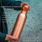 Kosdeg Hammered Copper Water Bottle 1 Liter / 34 Oz Extra Large - an Ayurvedic Pure Copper Vessel - Drink More Water, Lower Your Sugar Intake and Enjoy The Health Benefits Immediately