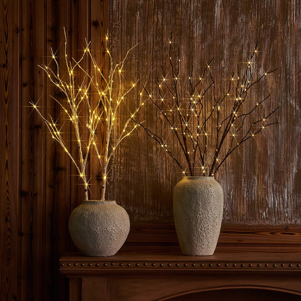 LITBLOOM Lighted Brown Willow Branches 32IN 100 LED with Timer Battery Operated, Tree Branch with Warm White Lights for Holiday Christmas Decoration Indoor Outdoor