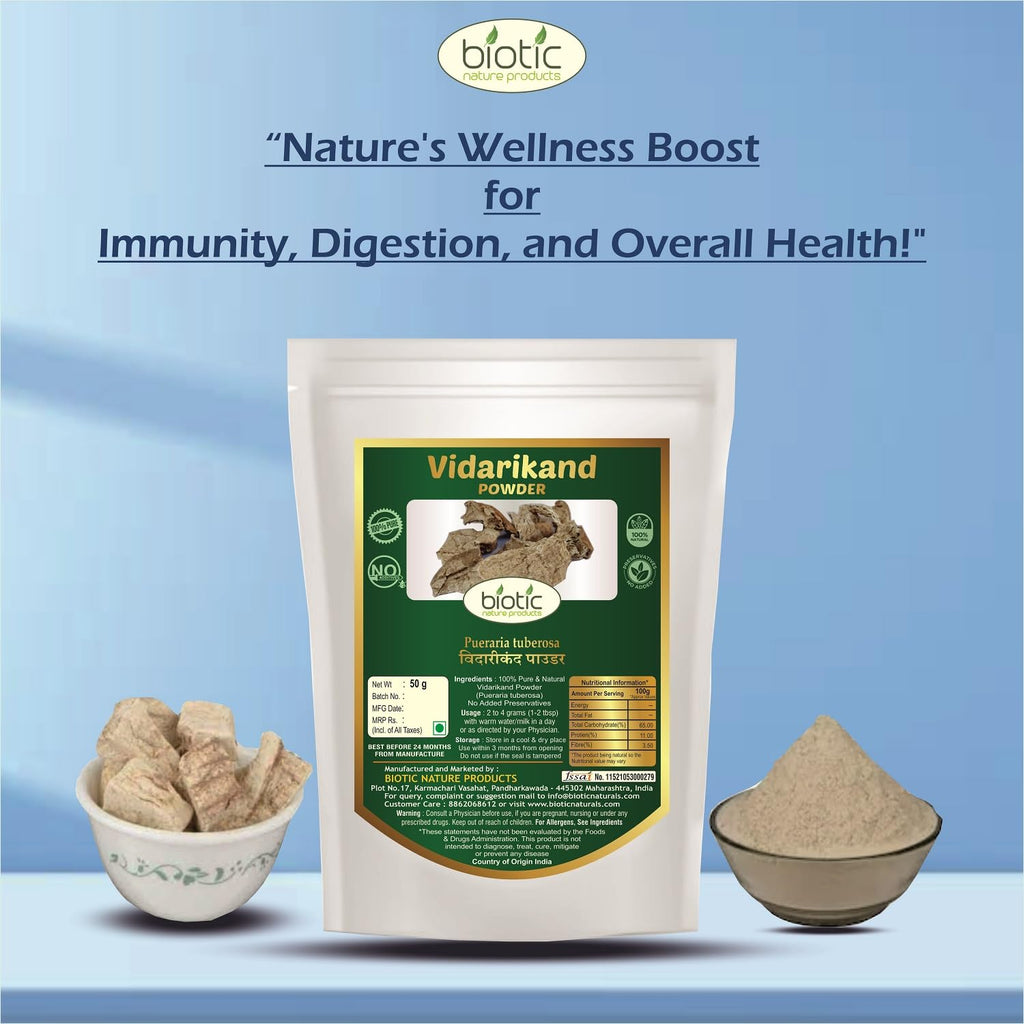 Biotic Safed Musli, Ashwagandha, Shatavari, Gokhru, Vidarikand & Kaunch Seed Powder - 300gms (50gms each)