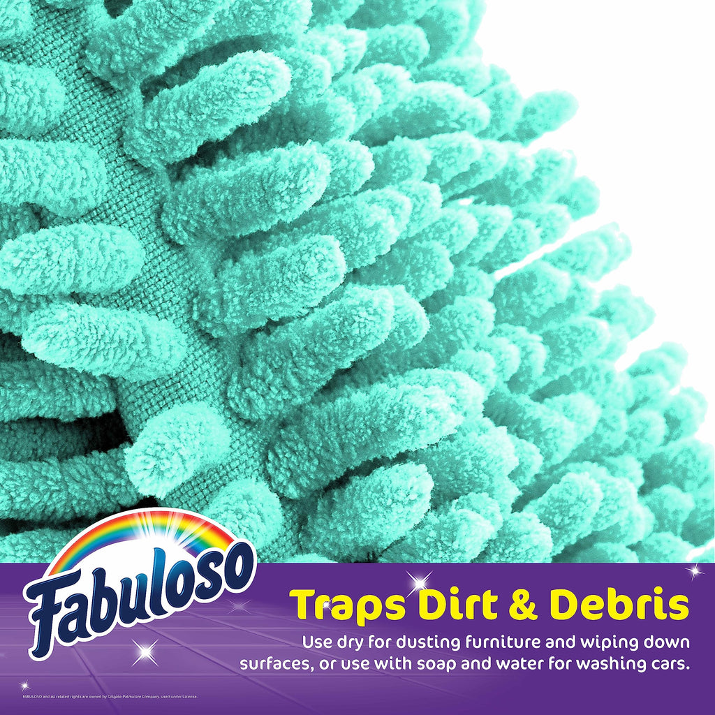 Fabuloso Microfiber Cleaning Mitt Glove, Lint-Free Scratch-Free Dusting and Washing for Furniture, Blinds, Baseboards, Shelves and Car Interior, One Size Fits All, Teal, 3-Pack