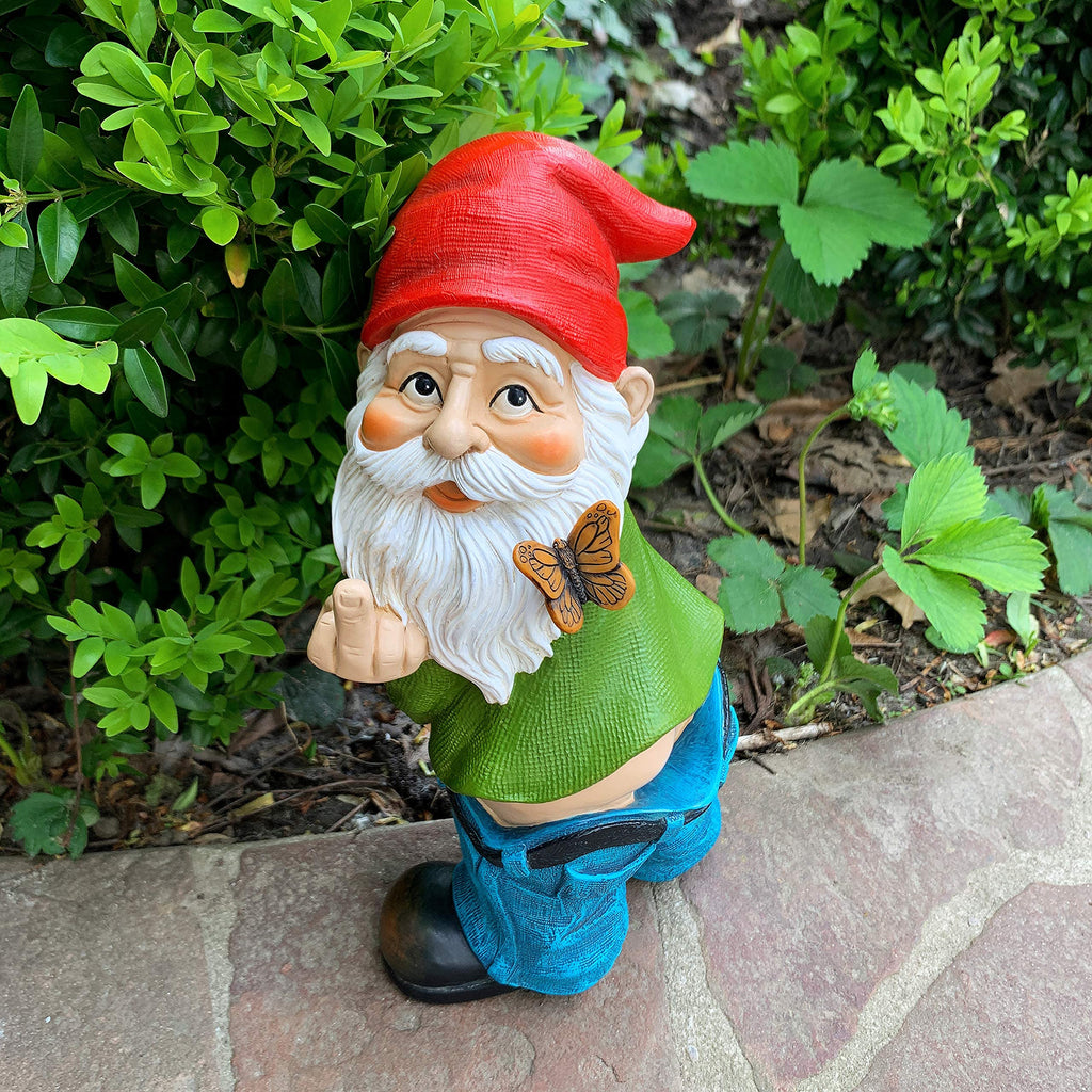 Mood Lab Garden Gnome - Pants Down Gnome with Middle Finger - 9.3 Inch Tall Outdoor or Indoor Decor