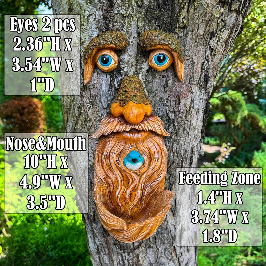 Mood Lab Tree Face Decor with Blue Bird Accent - Outdoor Old Man Face Decoration - Tree Garden Hugger - Yard Art Statue