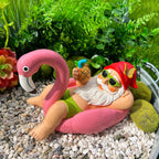 Mood Lab Garden Gnome on Flamingo - Funny Gnome Figurine - 8 Inch Depth Lawn Statue - for Outdoor or House Decor
