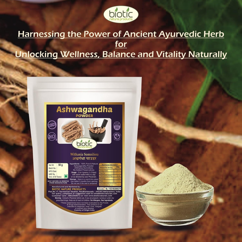 Biotic Safed Musli, Ashwagandha, Shatavari, Gokhru, Vidarikand & Kaunch Seed Powder - 300gms (50gms each)