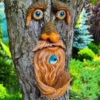 Mood Lab Tree Face Decor with Blue Bird Accent - Outdoor Old Man Face Decoration - Tree Garden Hugger - Yard Art Statue