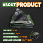 RAINDEWAY Small Tarps 4x6 Waterproof,Tarp Small,9Mil Thick Finished Size,Multipurpose Poly Tarp Cover with Metal Grommets and Reinforced Edges,Green/Black Tarpaulin