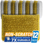 SPONGENATOR Kitchen Scrubbing Sponges - Heavy Duty Non-Scratch Scrubbing Cleaner Sponges in 2 Colors - Multi-Surface Non-Metal Dish Scouring Scrubbers for Fast Cleaning (Gold & Silver, 12)