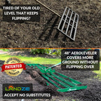 Landzie AeroLeveler - The Lawn Leveling Rake that Never Flips - Patented 48" inch Wide Pneumatic Lawn Level for Yard, Dirt, Soil, Sand, Provides Stability and Control (Pneumatic 48" Leveling rake)