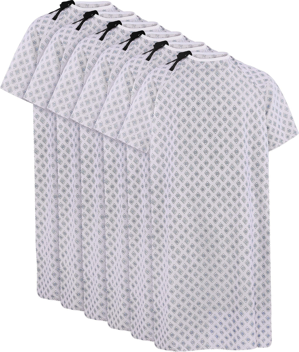 Unisex Hospital Gowns Back-Tie Patient Gowns, Blue Red Diamond, Pack of 6