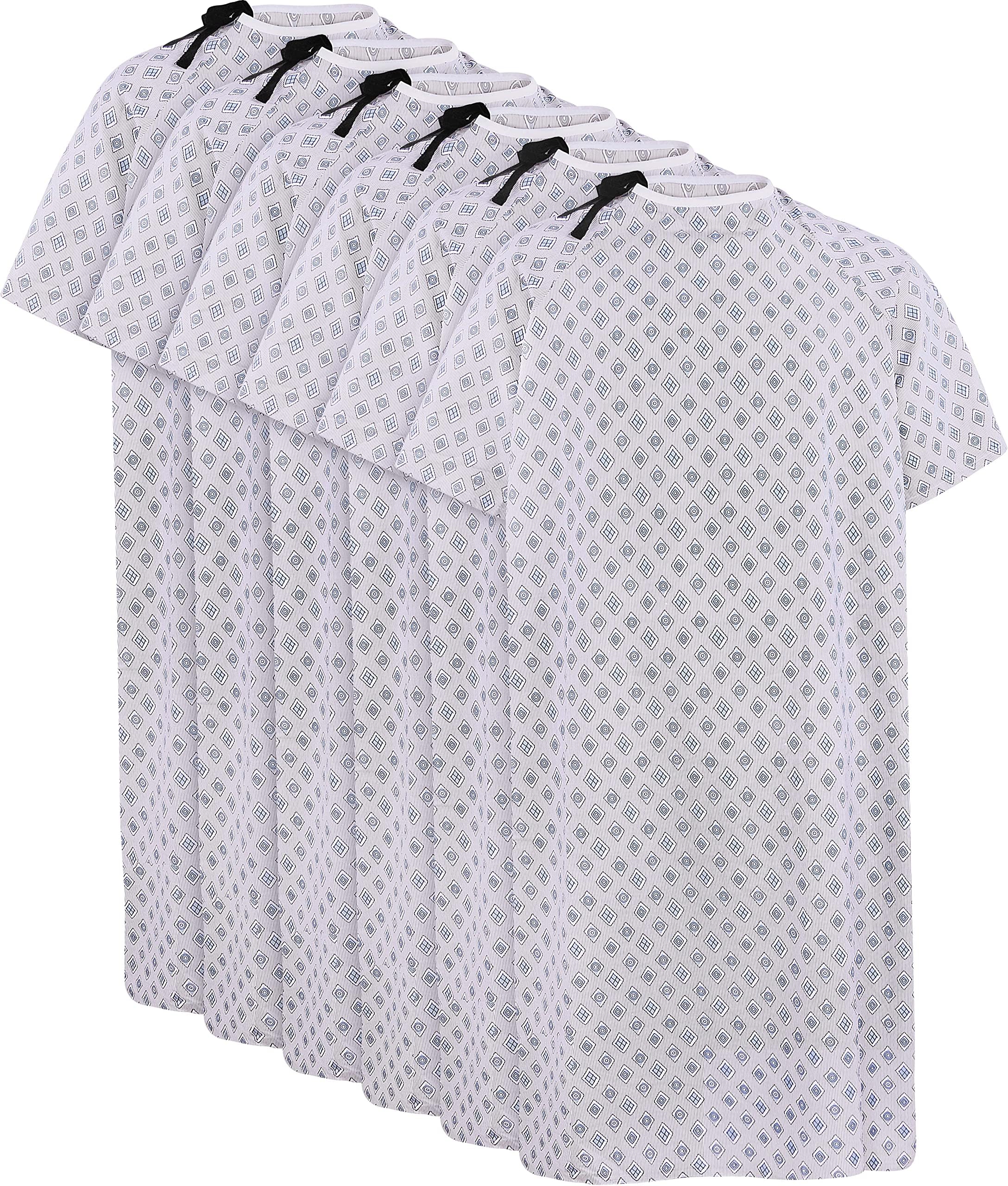 Unisex Hospital Gowns Back-Tie Patient Gowns, Blue Red Diamond, Pack of 6