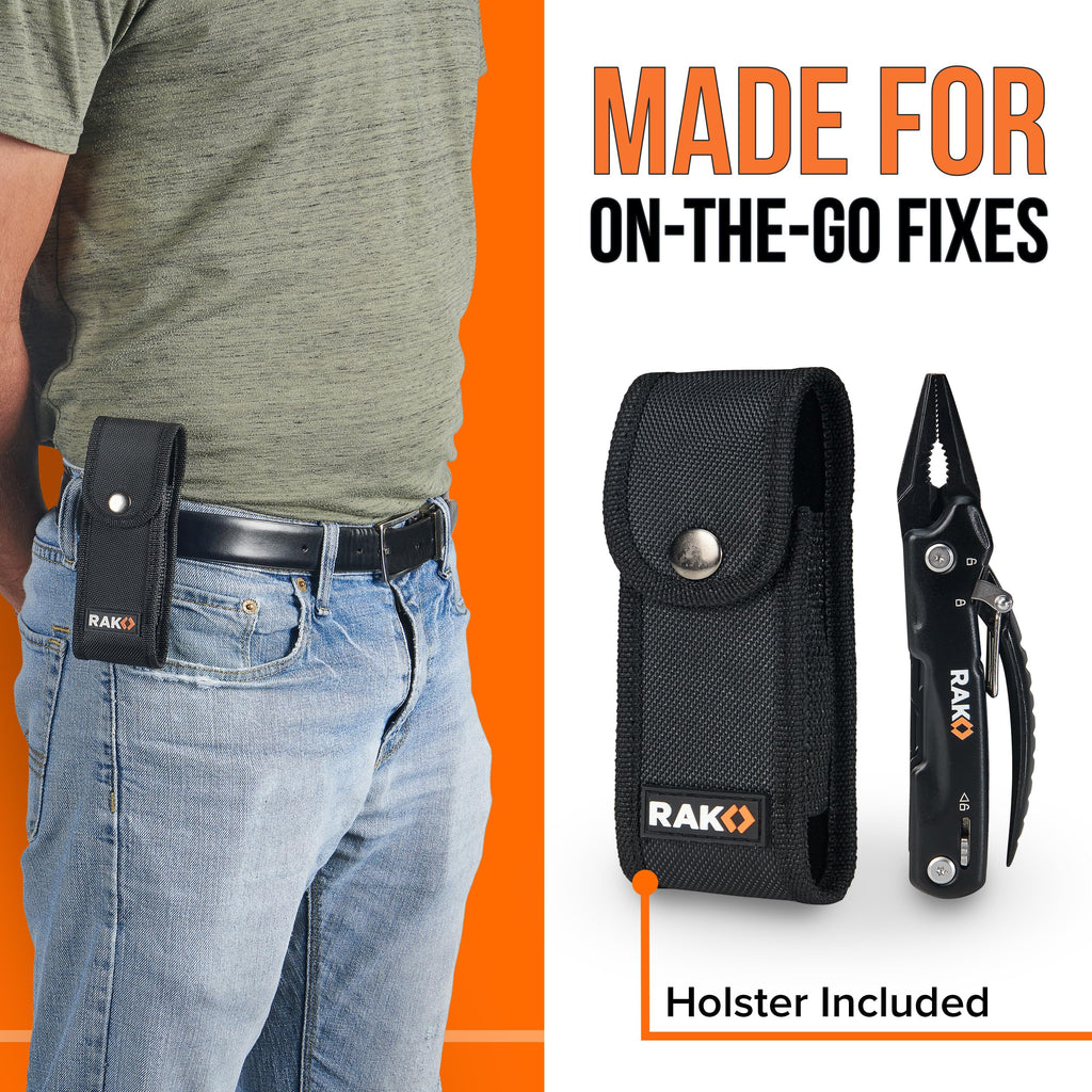 RAK Pro Tools Pliers Multitool - Cool Unique Gifts For Dads Who Have Everything - Compact DIY Survival Multi Tool Gift for Men, Husband, Handyman - Backpacking & Camping Accessories