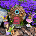 Mood Lab Fairy Garden Figurines - Pinecone Fairy House Set (4 pcs) - Miniature Decorative Statues & Accessories - Outdoor & Indoor Garden Decor