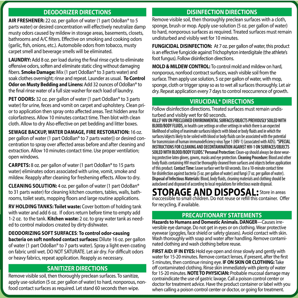 OdoBan Disinfectant Concentrate and Odor Eliminator, Made in the USA, Original Eucalyptus Scent, 2 Gallons