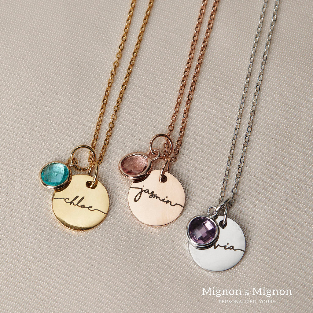 Personalized Birthstone Necklace for Women, Custom Birthstone Name Necklace