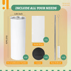 Joyclub 20 oz Sublimation Tumbler Blank 16 Pack Flat Edge Skinny Straight