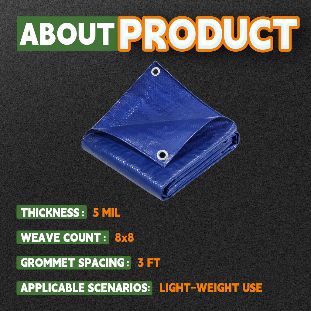 RAINDEWAY Small Tarps 5x5 Feet (2 Pack) 5 Mil Thick Waterproof Blue Tarp Multipurpose Tear Resistant Poly Tarp Cover for Roof Camping Car Patio