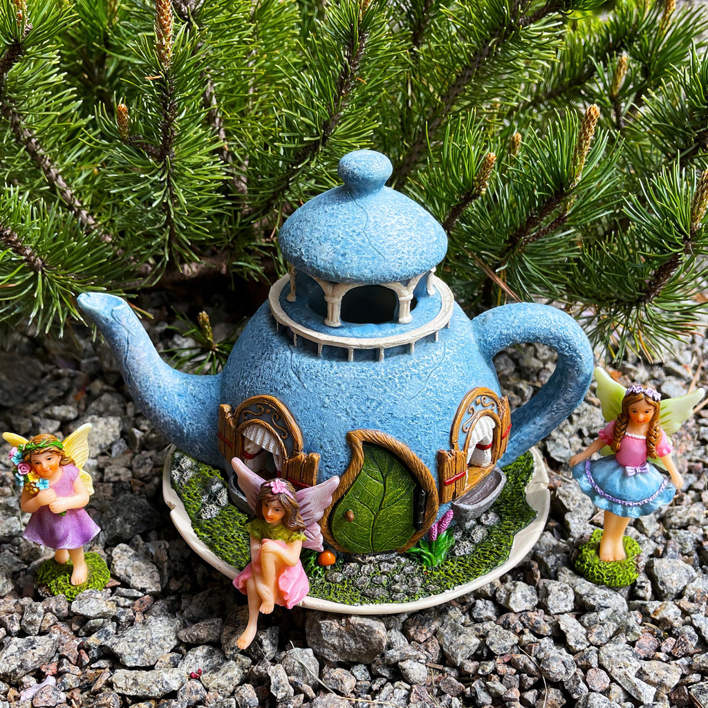 Mood Lab Miniature Garden Decor - Decorative Resin 7.1" H Teapot House Set (4 pcs) - Indoor & Outdoor Garden Decor
