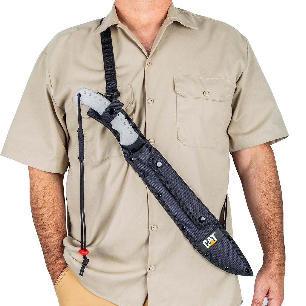 CAT Latin 21-Inch Machete with Shoulder Strap Sheath, Blade Knife with Ergonomic Comfort Tool Handle, Cut, Chop, Clear Brush, Garden, Outdoors, Camping - 980409ECT Black