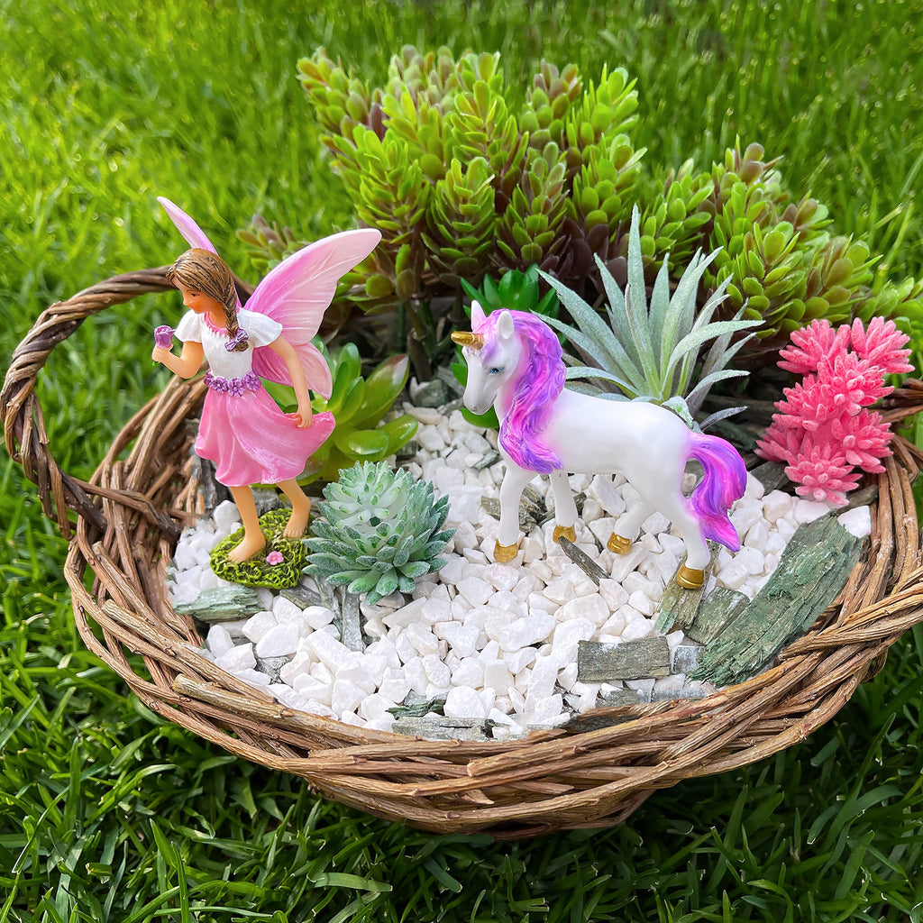 Mood Lab Fairy Garden Figurines - Fairy with Unicorn Set (2 pcs) - Miniature Decorative Statues & Accessories - Outdoor & Indoor Decor