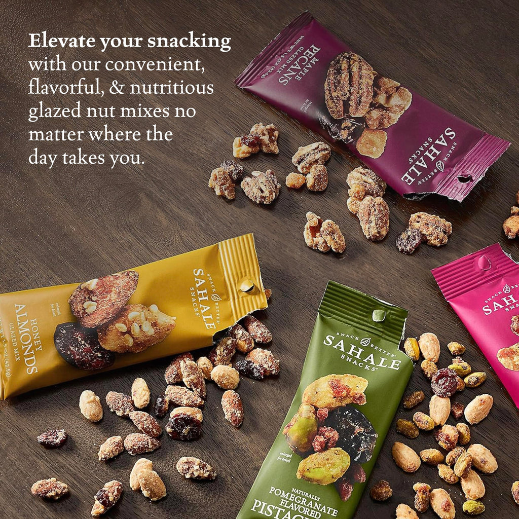Sahale Snacks Glazed Mix Nut Blend Variety Pack, 1.5 Oz Grab & Go Bags (12 Total Packs) - Four Different Dry-Roasted Deluxe Mixed Nuts Blends Included - Non-GMO Kosher & Certified Gluten-Free Snacks