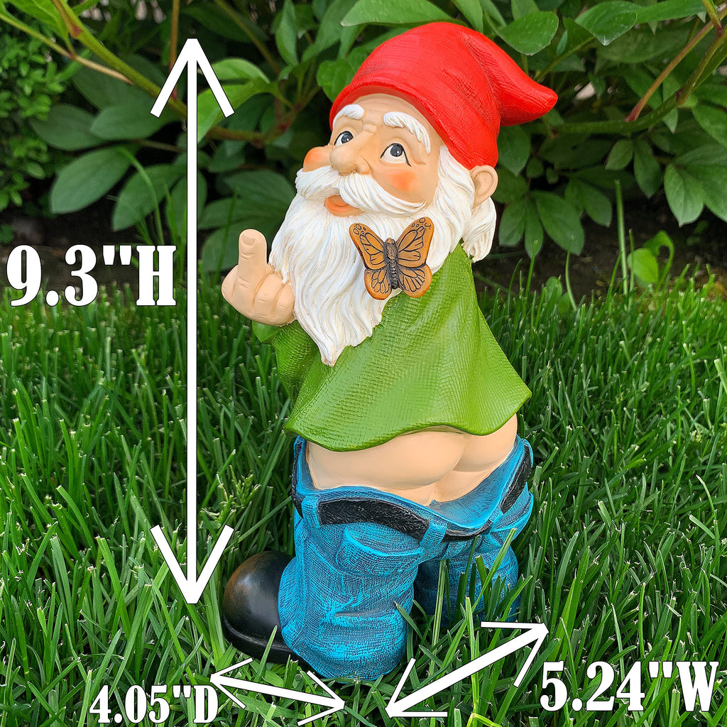 Mood Lab Garden Gnome - Pants Down Gnome with Middle Finger - 9.3 Inch Tall Outdoor or Indoor Decor