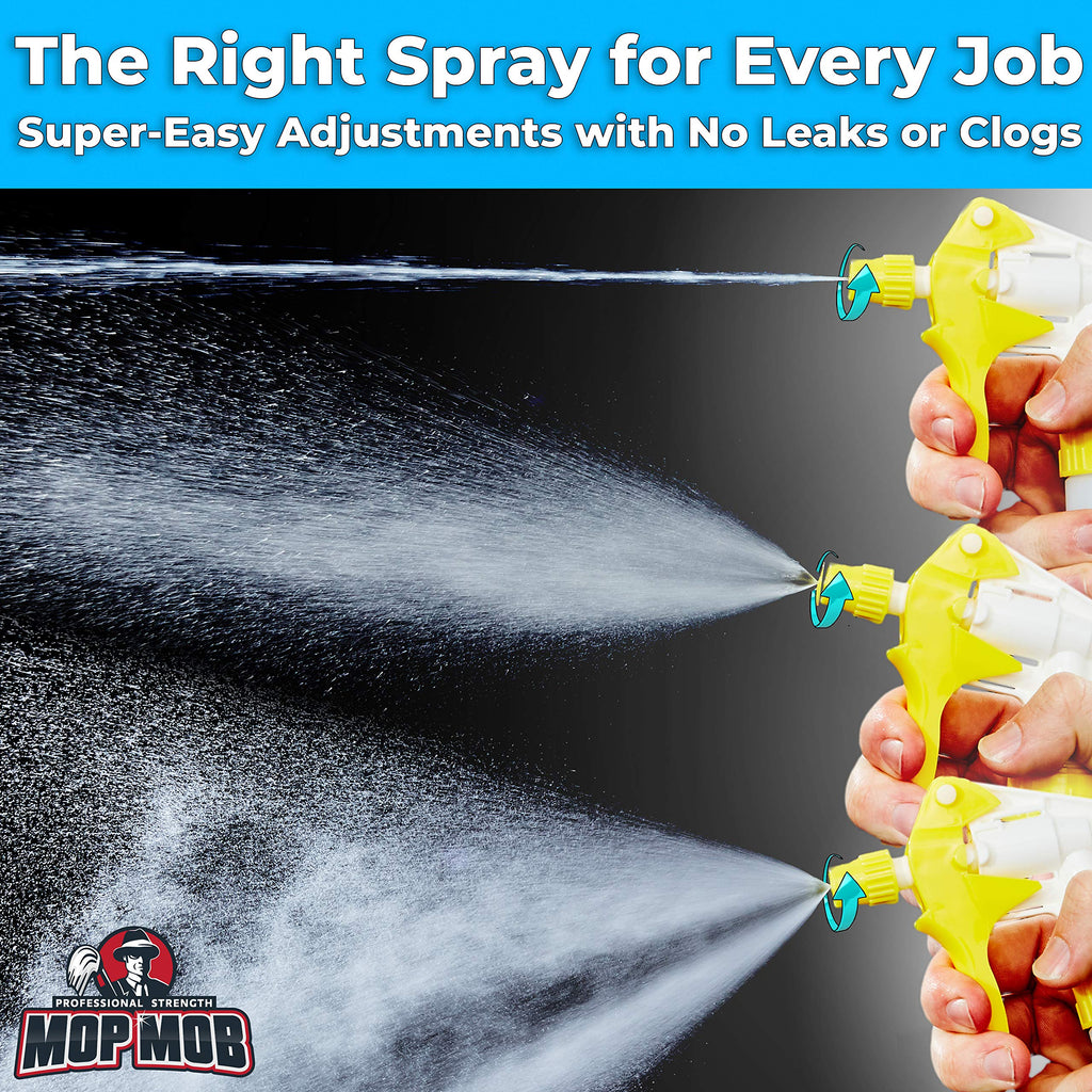 Leak-Free Chemical Resistant Spray Head 10 Pk. BOTTLES NOT INCLUDED. Industrial Sprayer for Car Detailing Window Cleaning and Janitorial Supply. Low-Fatigue Trigger and Nozzle Fit 32oz Bottle.