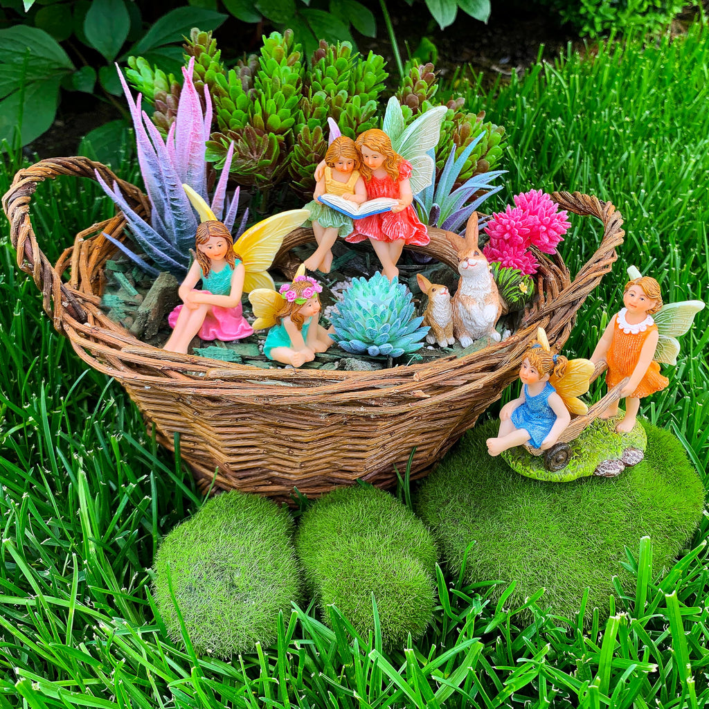Mood Lab Fairy Garden Figurines - Fairy Statue Set (6 pcs) - Miniature Decorative Statues & Accessories - Outdoor & Indoor Garden Decor