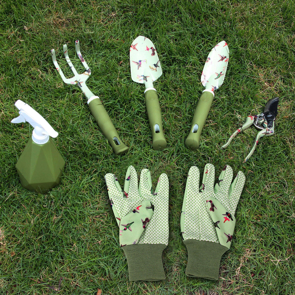 Garden Tool Set with Hummingbird Print, Heavy Duty Gardening Hand Tools with Garden Tool Bag,Gardening Gifts for Women&Men,Green