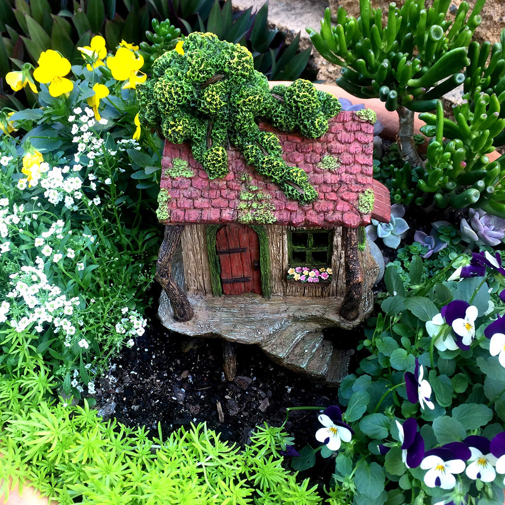 PRETMANNS Fairy Garden Tree House Outdoor Door Opens, 9"x 4" W High