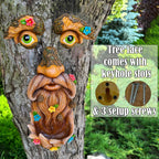 Mood Lab Tree Face Decor with Flowers - Outdoor Old Man Face Decoration - Tree Garden Hugger - Yard Art Statue