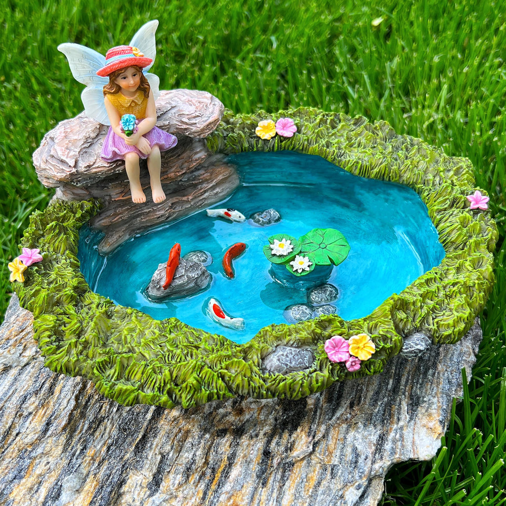 Mood Lab Fairy Garden Figurines - Fish Pond Set (2 pcs) - Miniature Decorative Statues & Accessories - Outdoor & Indoor Garden Decor