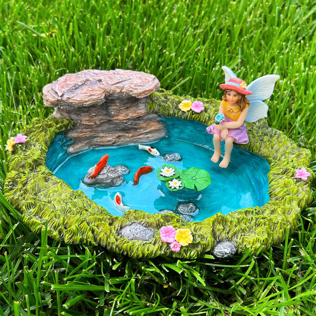 Mood Lab Fairy Garden Figurines - Fish Pond Set (2 pcs) - Miniature Decorative Statues & Accessories - Outdoor & Indoor Garden Decor