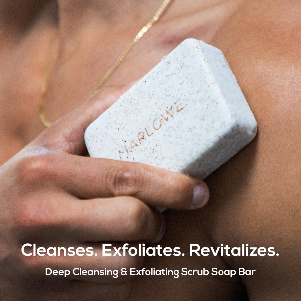 MARLOWE. No. 102 Body Scrub Soap 7 oz (3 Bars), Exfoliating Soap Bar with Shea Butter, Olive Oil & Green Tea Extracts, Cleanses, Smooths & Revitalizes Skin, Original Sage & Fir Scent