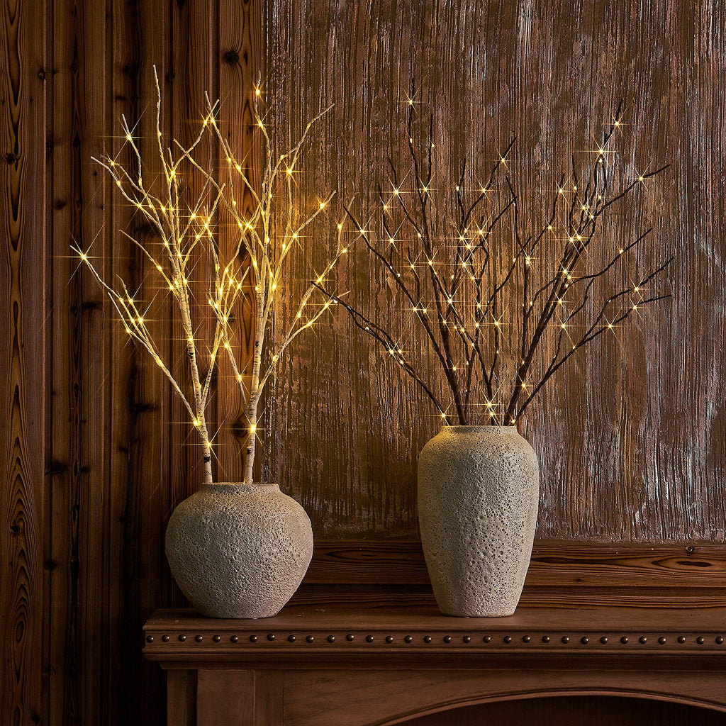 Hairui Lighted Brown Branches Battery Operated with Timer 32IN 100 LED Fairy Lights, Willow Branch Lights for Home Bedroom Fireplace Christmas Holiday Decoration Indoor Outdoor Use (Vase Excluded)