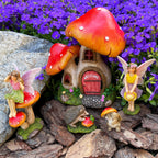 Mood Lab Fairy Garden Figurines - Mushroom House Set (6 pcs) - Miniature Decorative Statues & Accessories - Outdoor & Indoor Garden Decor