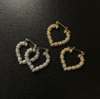 Heart Hoop Earrings for Women 14K Gold Plated Hypoallergenic Bamboo Cubic Zirconia Hoops Lightweight Heart Huggie Earrings for Women Jewelry Gift